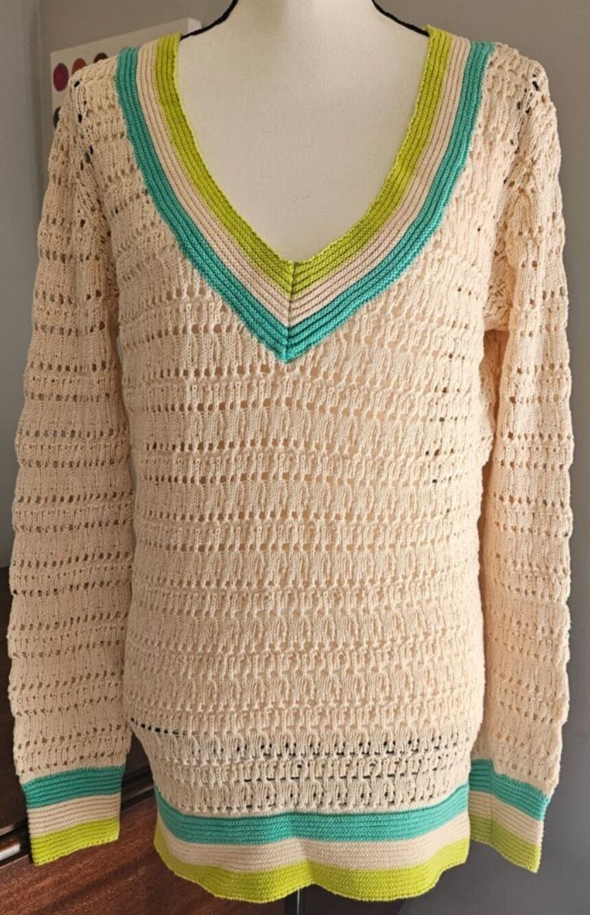 ONDADEMAR COTTON IVORY CROCHET BOHO COVERUP TUNIC DRESS M